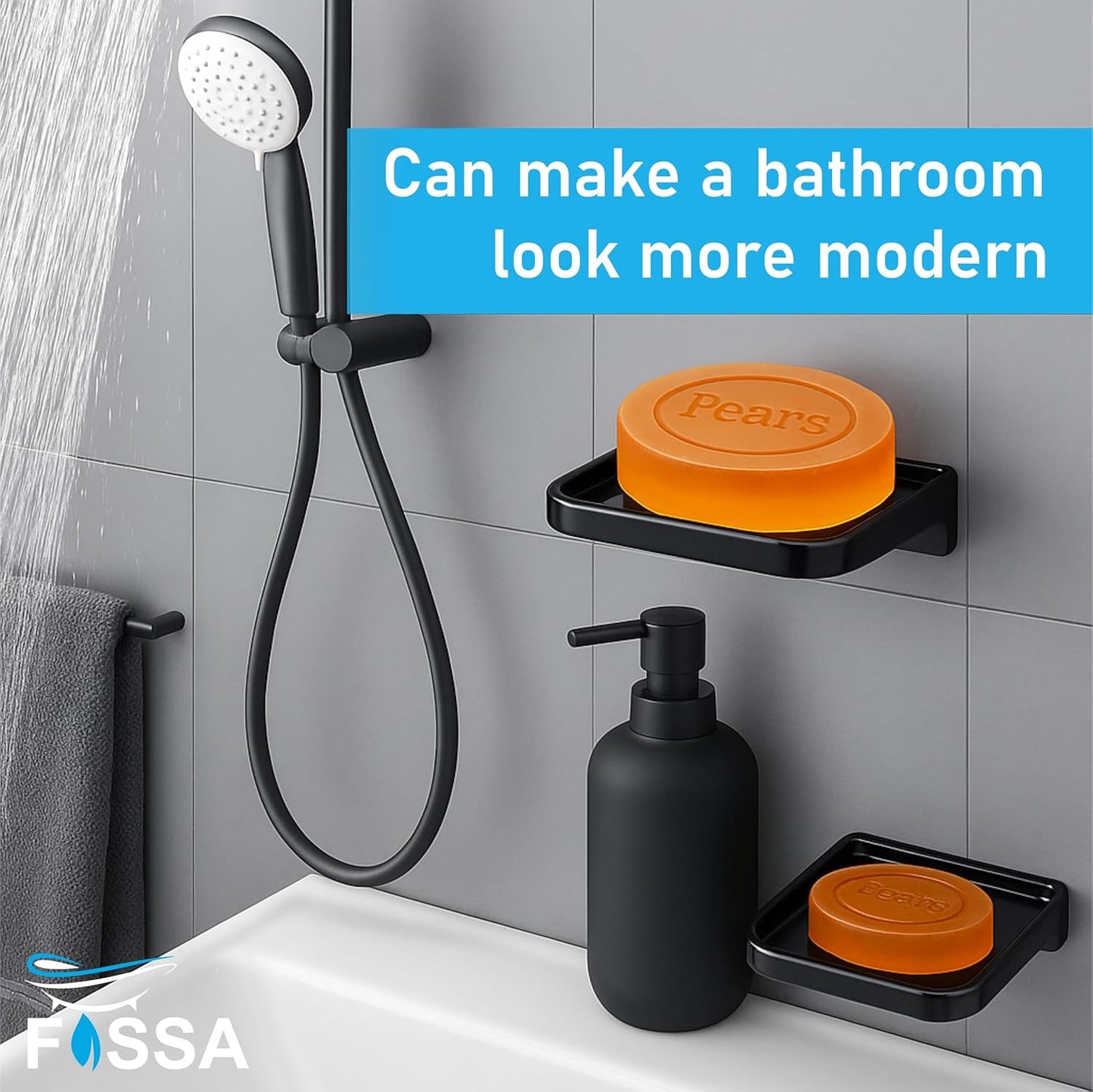Fossa Classic Ceramic Soap Dish for Bathroom & Kitchen β Wall Mounted Soap Dish Holder with Anti-Rust & Anti-Slip Grip | Bathroom Soap Holder, Kitchen Soap Dish, Soap Stand Black (Glossy Finish)