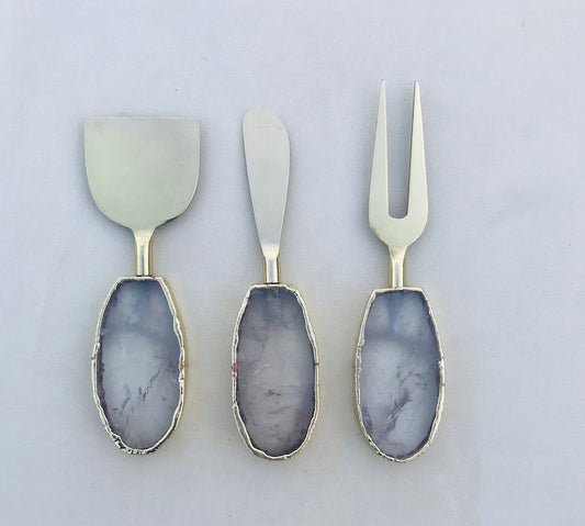 Set of 3 Agate Clear Quartz Cheese