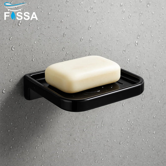 Fossa Classic Ceramic Soap Dish for Bathroom & Kitchen – Wall Mounted Soap Dish Holder with Anti-Rust & Anti-Slip Grip | Bathroom Soap Holder, Kitchen Soap Dish, Soap Stand Black (Glossy Finish)